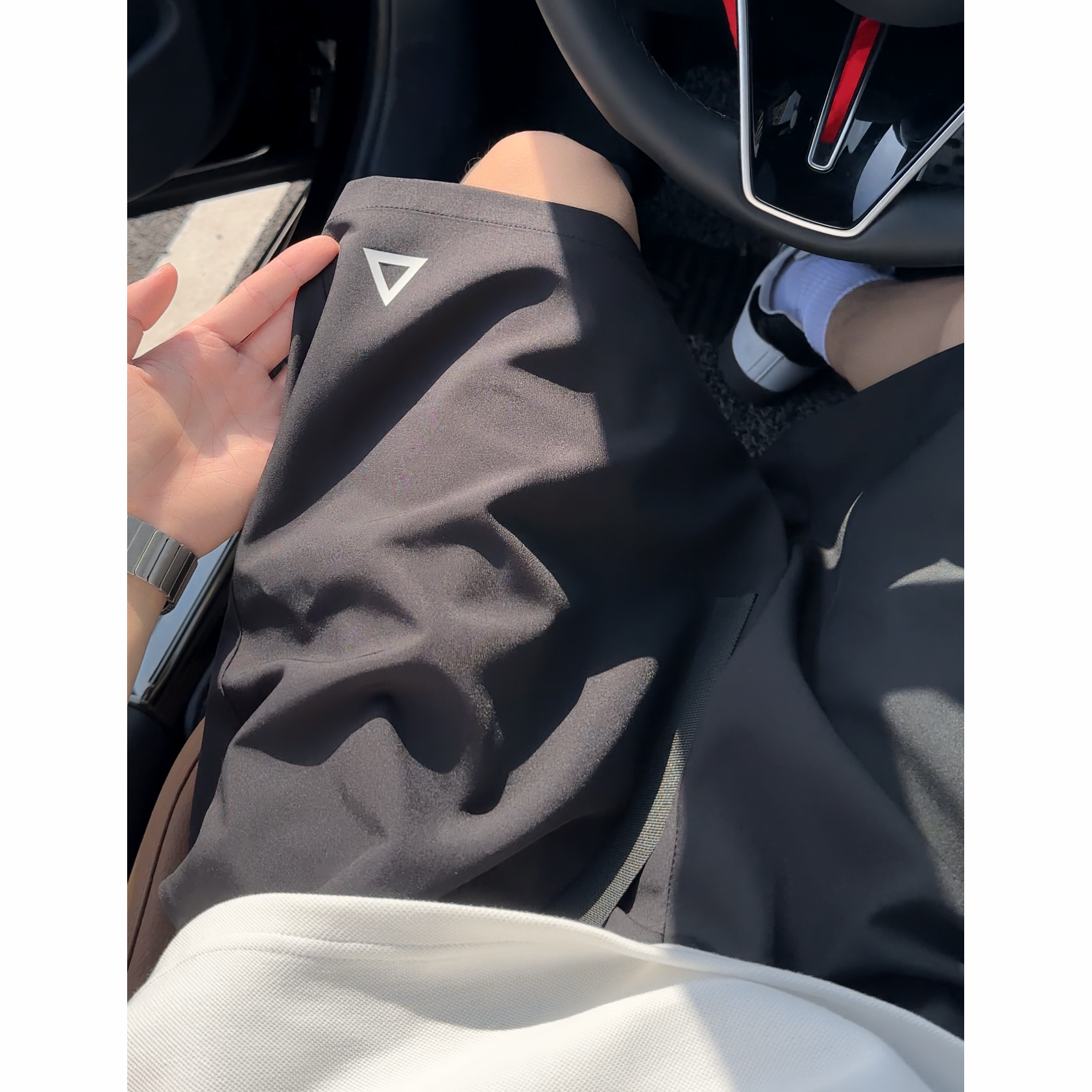 York Zoom夏季新款轻薄透气自带腰带卡扣三角标印花短裤薄款宽松