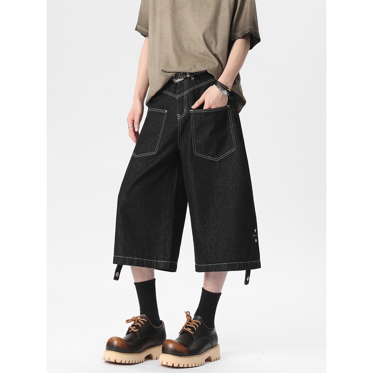 York Zoom夏季美式休闲痞帅大口袋原牛七分牛仔裤复古潮流宽松