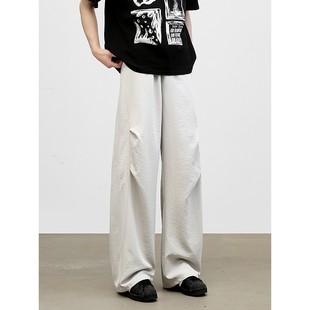 York Zoom夏季轻薄透气冰感褶皱阔腿弯刀休闲裤长裤垂感复古薄款