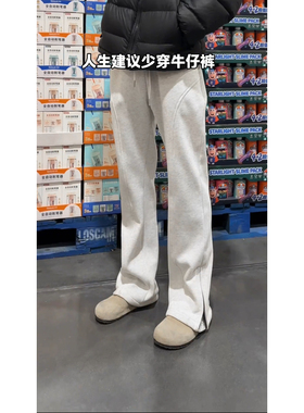 YORKZOOM灰色侧拉链弯刀卫裤男直筒加绒休闲裤垂感长裤潮流新款