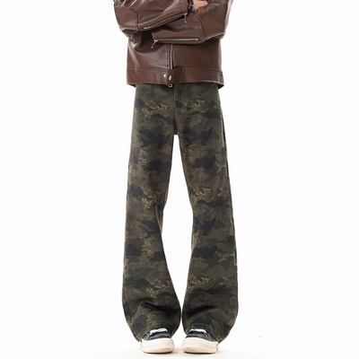 秋冬加绒迷彩微喇显高显瘦牛仔裤