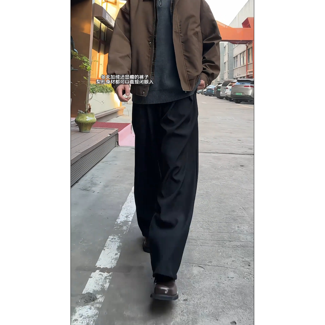 黑色中腰宽松直筒休闲裤男