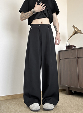 York Zoom秋冬新款复古宽松微喇垂感西裤长裤男休闲裤拖地裤高腰