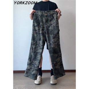 YORKZOOM美式复古迷彩工装裤男潮牌高街微喇长裤潮流裤子vibe痞帅