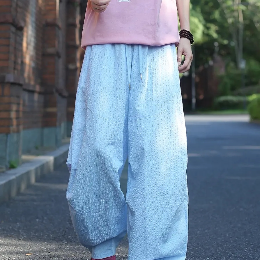 York Zoom夏季轻薄透气条纹伞兵裤休闲裤长裤情侣款复古宽松薄款