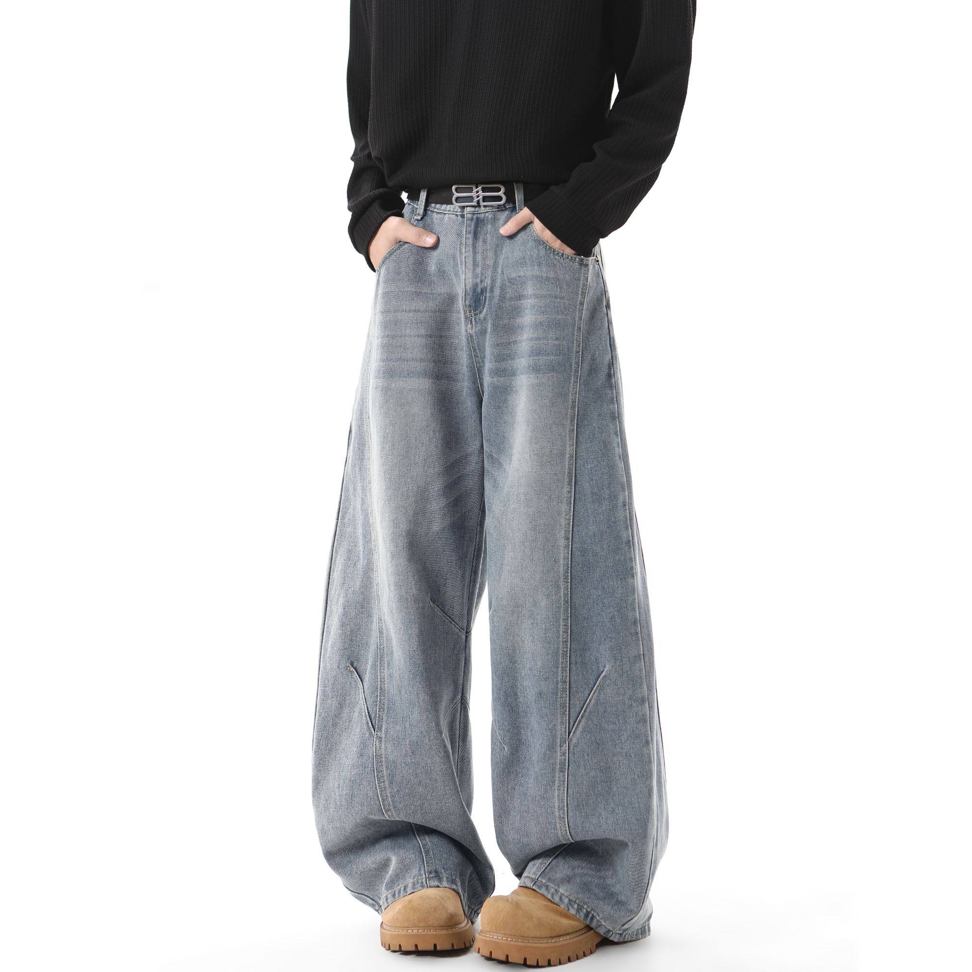 YORKZOOM春季新款阔腿宽松弯刀牛仔裤长裤百搭复古水洗显瘦ins,男装,休闲裤,淘宝优惠券,粉丝福利购,淘宝优惠卷