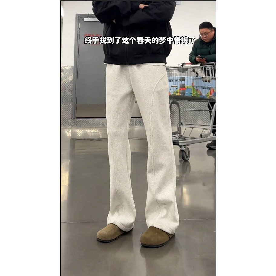 美式休闲白花灰宽松系绳直筒日常