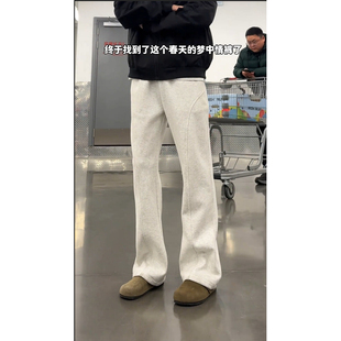 百搭 休闲微喇裤 YORKZOOM白花灰秋冬加绒弯刀卫裤 垂感高腰显瘦美式