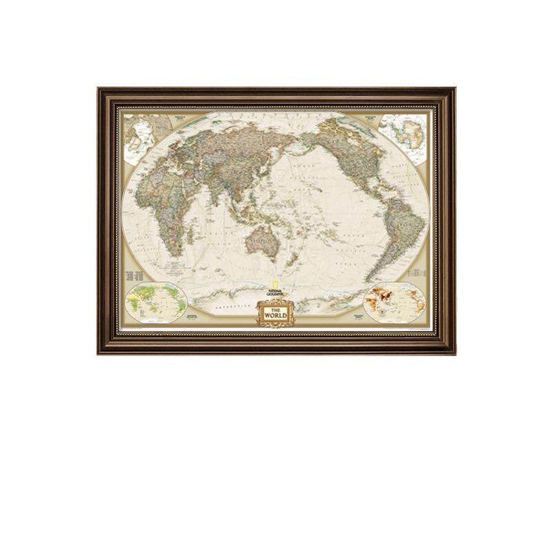 世界地图墙面装饰美式书房挂画办公室客厅背景墙复古油画欧式壁画
