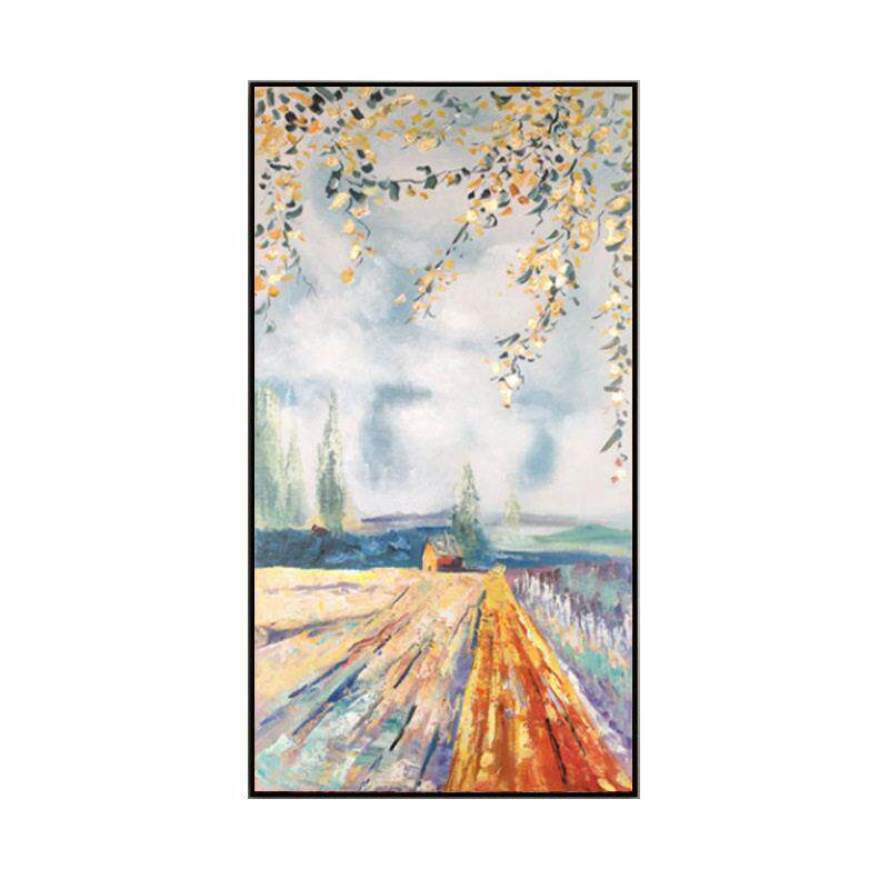 纯手绘风景油画现简约玄关走廊过道尽头墙壁画金色树叶北欧挂画