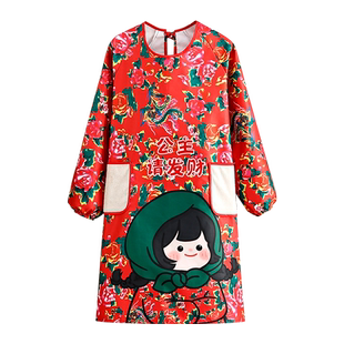 餐厅服务员工作服东北大花围裙厨房家用可爱反穿罩衣大人国风上班