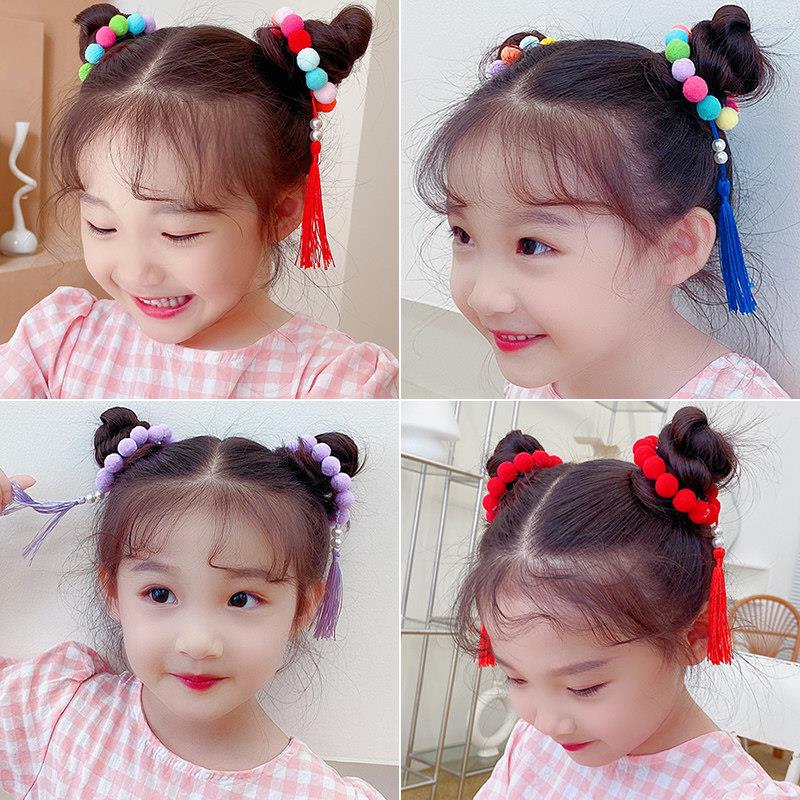 网红彩色丸子头发绳球球发圈流苏头绳韩版小女孩扎头发皮筋发饰女
