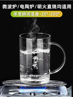 玻璃杯1000ml大容量透明水杯家用喝水杯子男女办公室超带盖带把