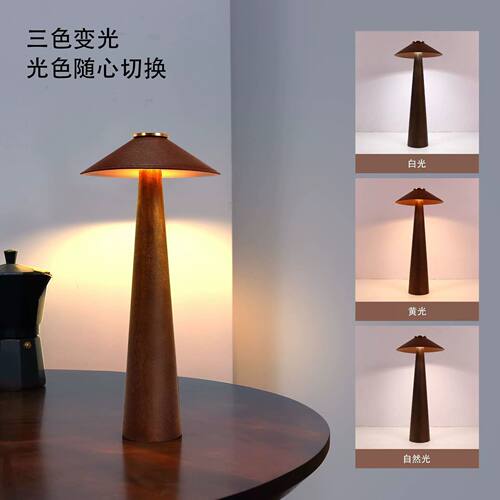 跨境原木复古台灯LED卧室床头客厅级设计感三色光立式落地夜灯