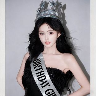 热巴同款镭射银金色皇冠气球帽子头饰生日帽派对氛围写真拍照道具