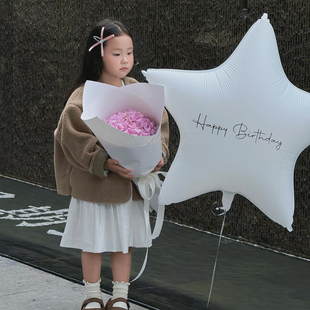 韩系ins风白色大五角星气球哑光磨砂大星星生日快乐派对装饰拍照
