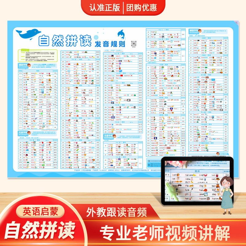 小学英语音标和自然拼读挂图发音规则表phonics教学神器墙贴大表