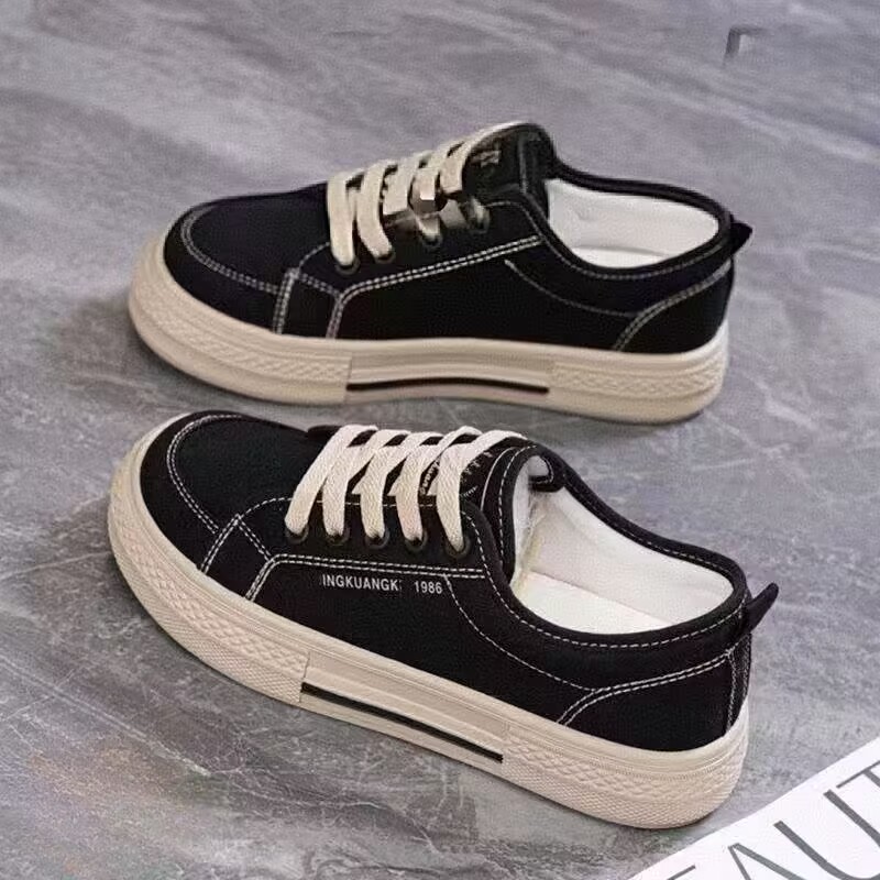 帆布鞋2025春秋新款休闲透气百搭学生潮板鞋黑色舒适运动单鞋