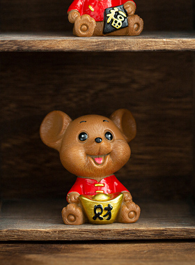 树脂陶瓷茶宠可爱老鼠钱创意家居茶宠桌面茶艺摆件茶马小
