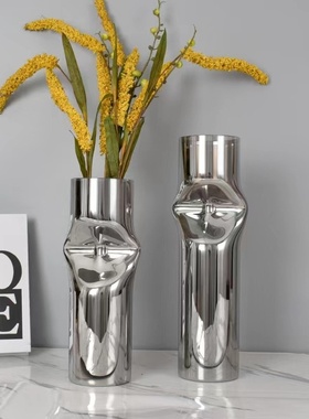 现代轻奢玻璃夹扁花瓶花器桌面摆件客厅餐厅样板间家居现代简约