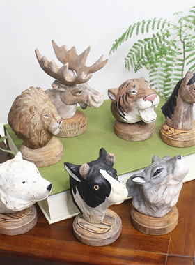 清库存款手绘老虎狮子动物造型创意家居装饰木雕工艺品松木摆件