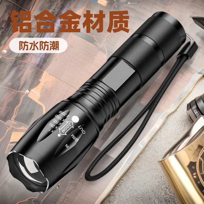 跨境货源A100led手电筒t6户外防水铝合金变焦强光手电筒厂家直销