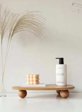 桌面创意木质托盘装饰香薰摆件北欧风化妆品置物收纳盘高脚