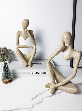 北欧现代简约抽象人物艺术砂岩雕塑创意家居客厅酒店装饰品小