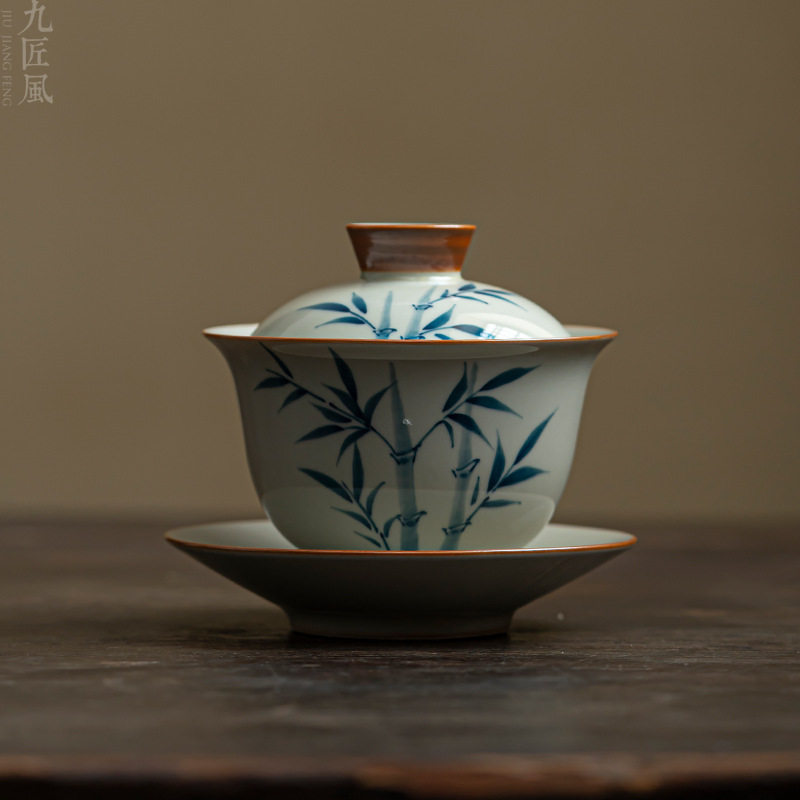 九匠风手绘三才盖碗大号带盖单个高档家用陶瓷茶杯功夫茶具茶碗