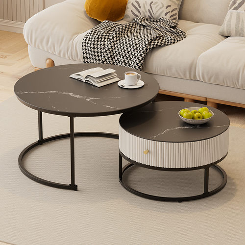 严选新款客厅子母茶几轻奢伸缩收纳茶桌小户型家用玻璃大小桌组合