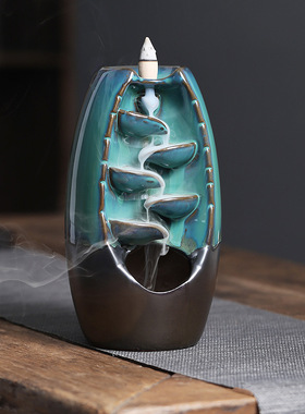 跨境左右逢源倒流香炉陶瓷创意熏香檀香塔香炉茶道家居摆件