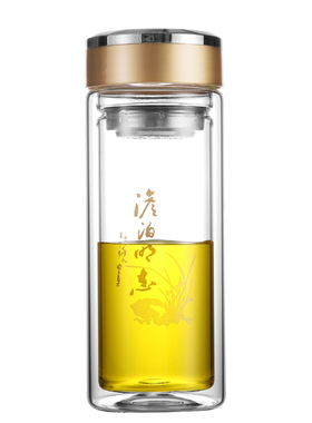 YZY/渊之源高硼硅双层玻璃杯子泡茶水杯字男女式隔热防爆水晶杯子