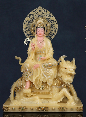 汉白玉观音菩萨佛像家用供奉带坐骑金毛吼观音南海观世音佛堂摆件