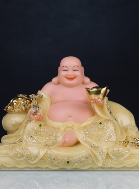 汉白玉弥勒佛宽体大肚开心笑佛佛像客厅招财聚宝弥勒菩萨家用摆件