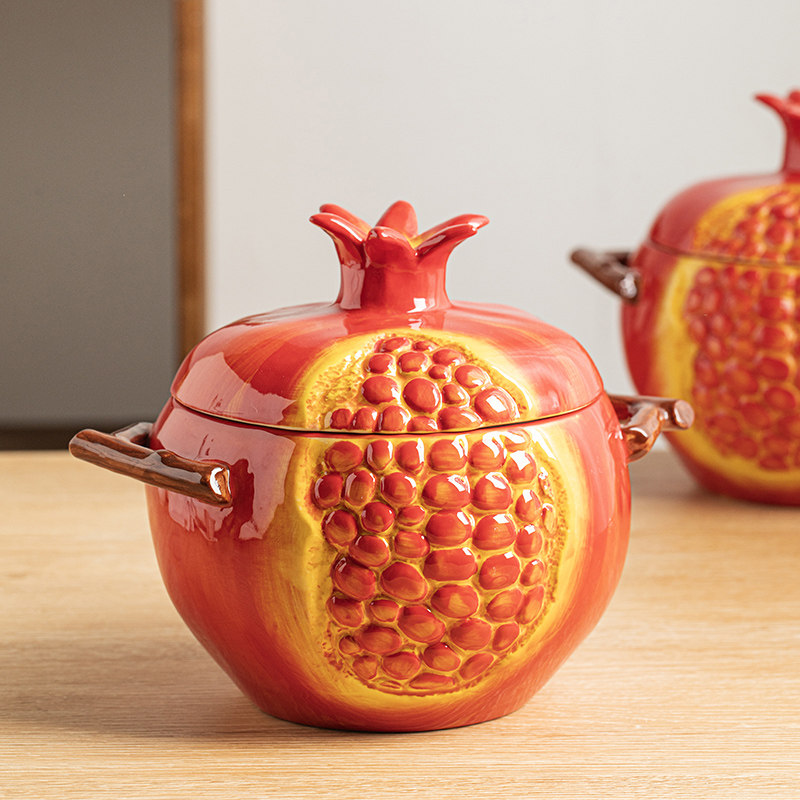 双耳汤碗家用2024新款石榴干果碗陶瓷泡面碗带盖螺狮粉专用嗦粉碗,餐饮具,碗,淘宝优惠券,粉丝福利购,淘宝优惠卷