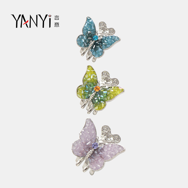 Yanyi/言意晶石蝶韵迷你侧边刘海夹发夹高端精致小顶夹发抓头饰