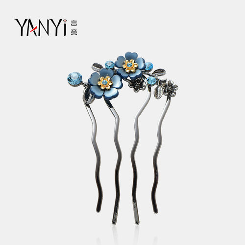 Yanyi言意精致花朵四齿插梳发卡新款发饰高端气质盘发夹子
