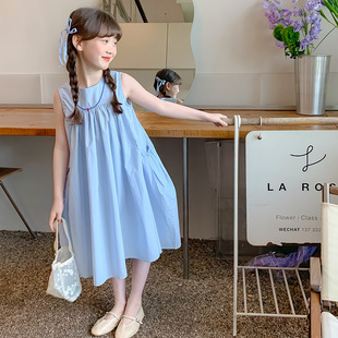 高级感女童无袖连衣裙儿童夏装小清新宽松裙子女孩三亚度假沙滩裙