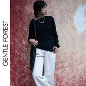 Gentle 丝羊毛不对称斜肩适身针织打底衫 Forest 白