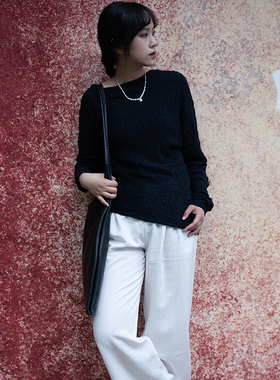 Gentle Forest【白】 丝羊毛不对称斜肩适身针织打底衫