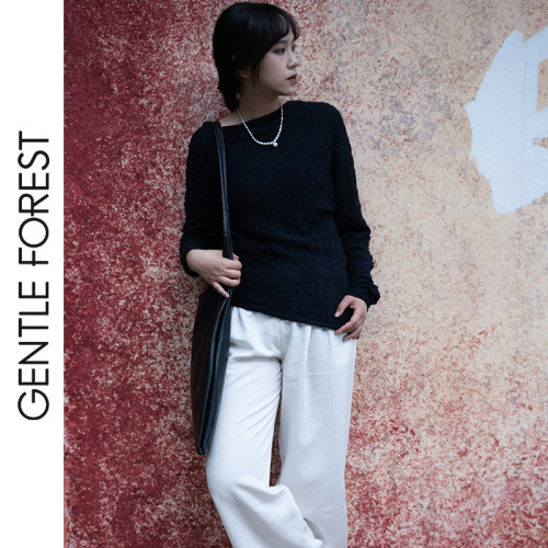 Gentle Forest【白】 丝羊毛不对称斜肩适身针织打底衫