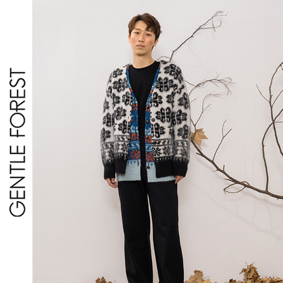 提花马海毛针织开衫提花针织衫