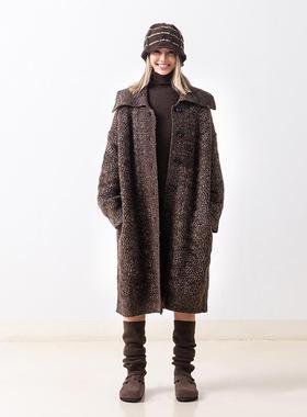 Gentle Forest【不染】牦牛绒披领扳针提花长款针织厚开衫