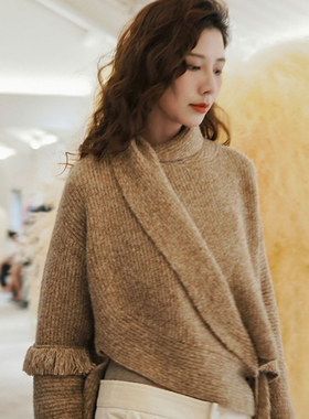 Gentle Forest牦牛绒藏式斜襟长袖造型针织开衫