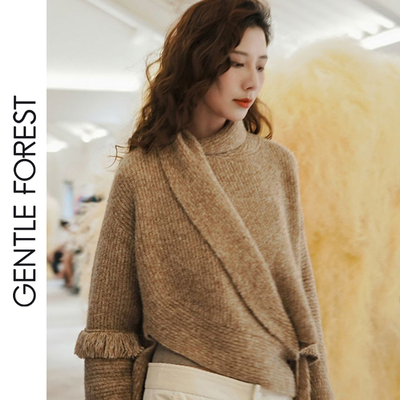 Gentle Forest牦牛绒藏式斜襟长袖造型针织开衫