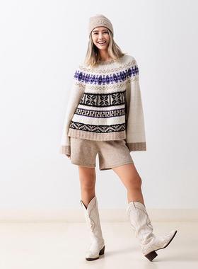 Gentle Forest【彝】马海毛彝纹样A摆微喇插肩袖圆领套头衫