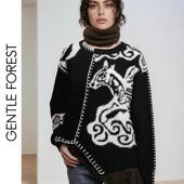 Gentle 重工针织连衣裙 甲马图腾不对称下摆茧型长袖 Forest 白