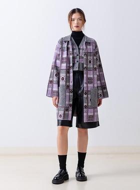 Gentle Forest【彝】彝纹样撞色翻领落肩袖针织开衫