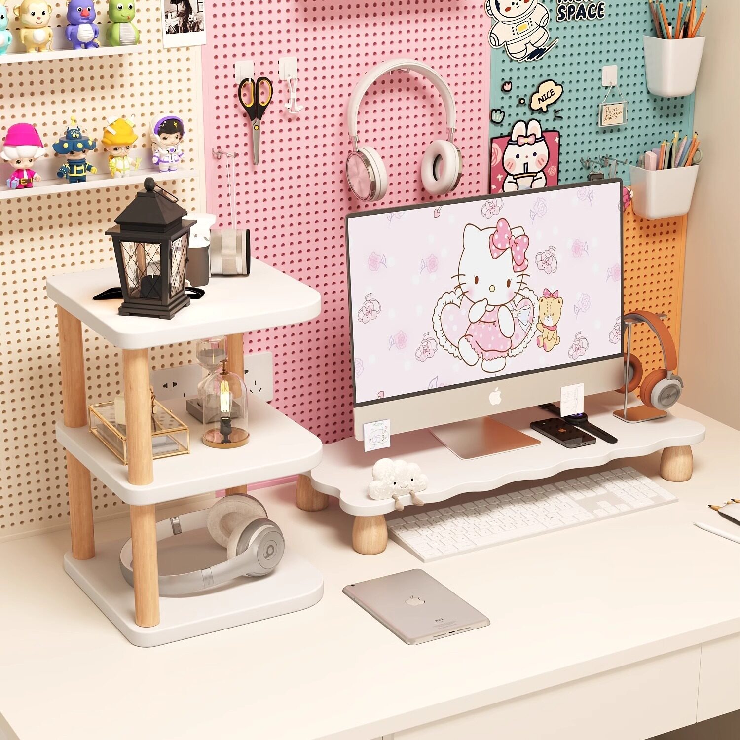 工位桌面摆件可爱治愈解压办公室电脑显示器屏幕装饰女生增高桌架