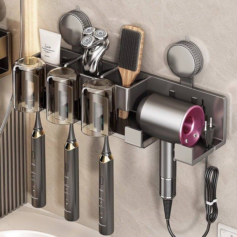 吸盘牙刷置物架壁挂式免打孔卫生间浴室刷牙杯吹风机牙膏牙具架子